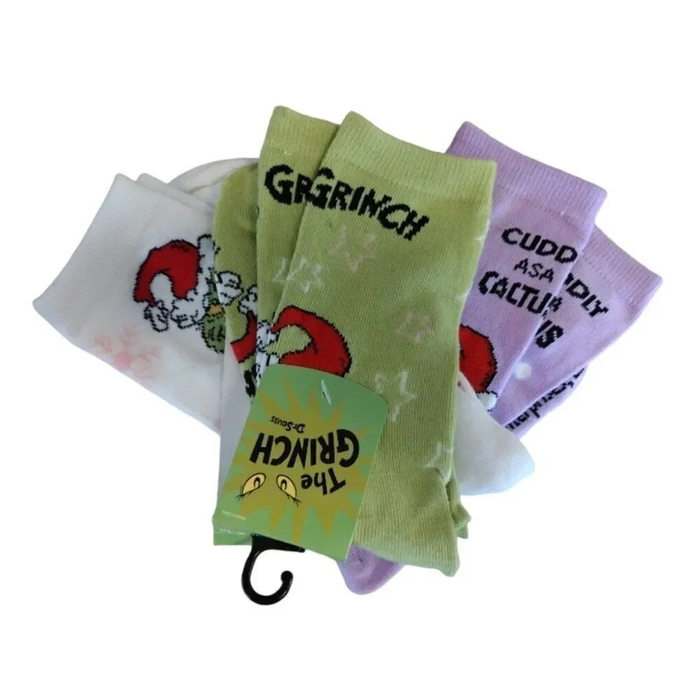 Dr Seuss's‎ The Grinch 3 Pairs Christmas Themed Crew Socks NWT
